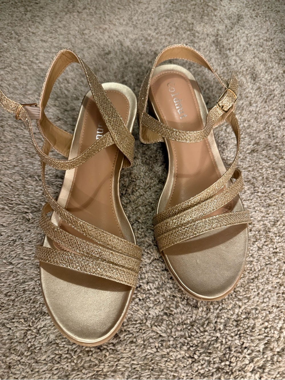 Gold Strappy Wedge Sandals with Ankle Strap — Coconuts by Matisse - Picture 8 of 8